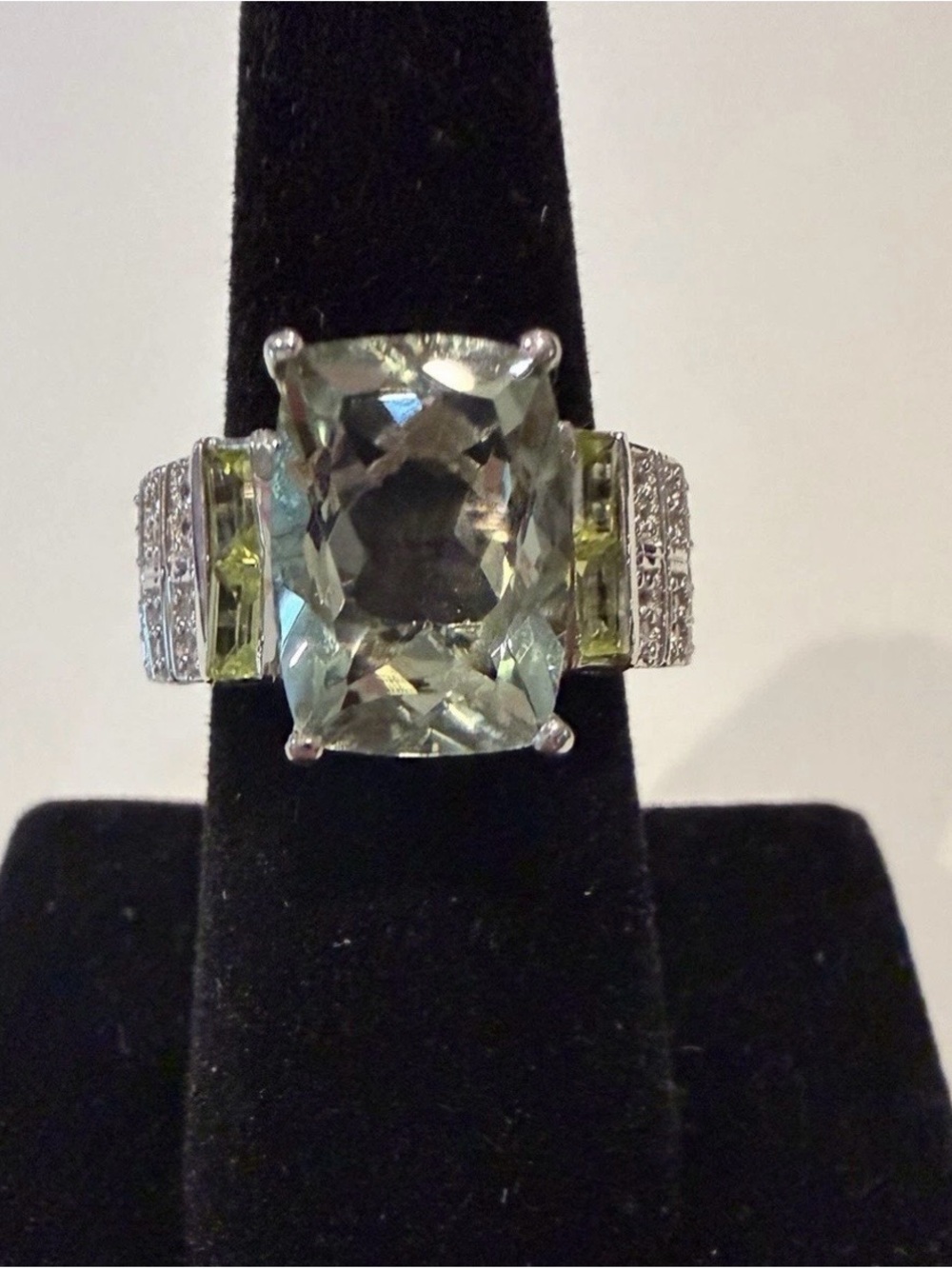 Sterling Silver Prasiolite Cocktail Ring With White Topaz
